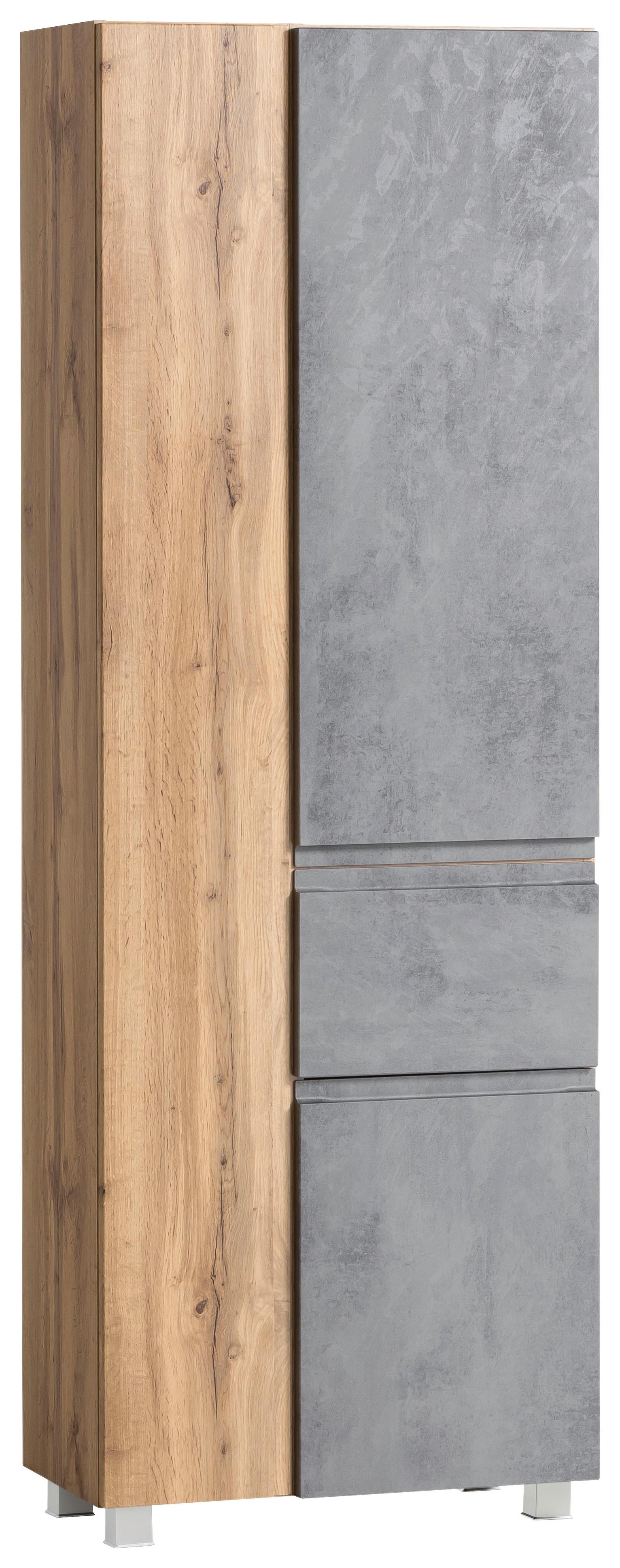 Badezimmer Hochschrank Varese BxH 65x180cm Grau/ Eiche Dekor - Eiche Wotan/Hellgrau, MODERN, Holzwerkstoff (65/180/35cm) - Held