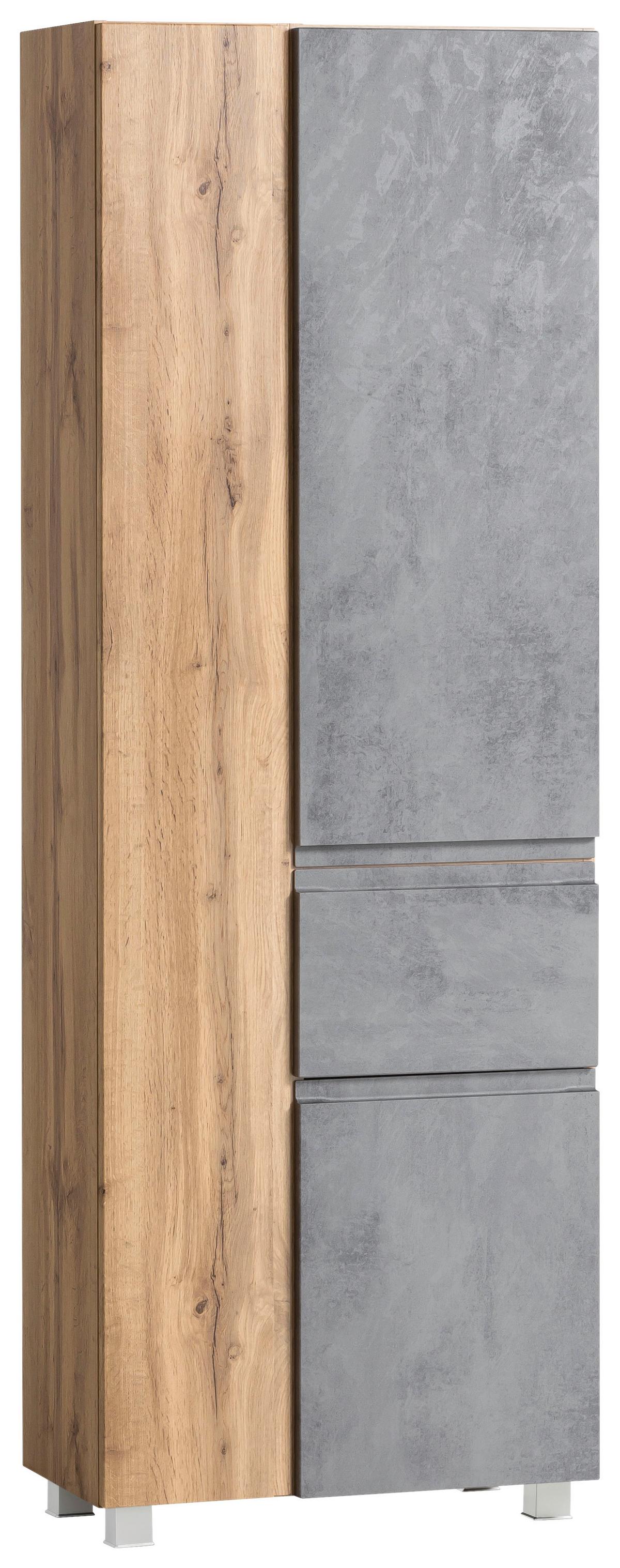 Badezimmer Hochschrank Varese BxH 65x180cm Grau/ Eiche Dekor - Eiche Wotan/Hellgrau, MODERN, Holzwerkstoff (65/180/35cm) - Held