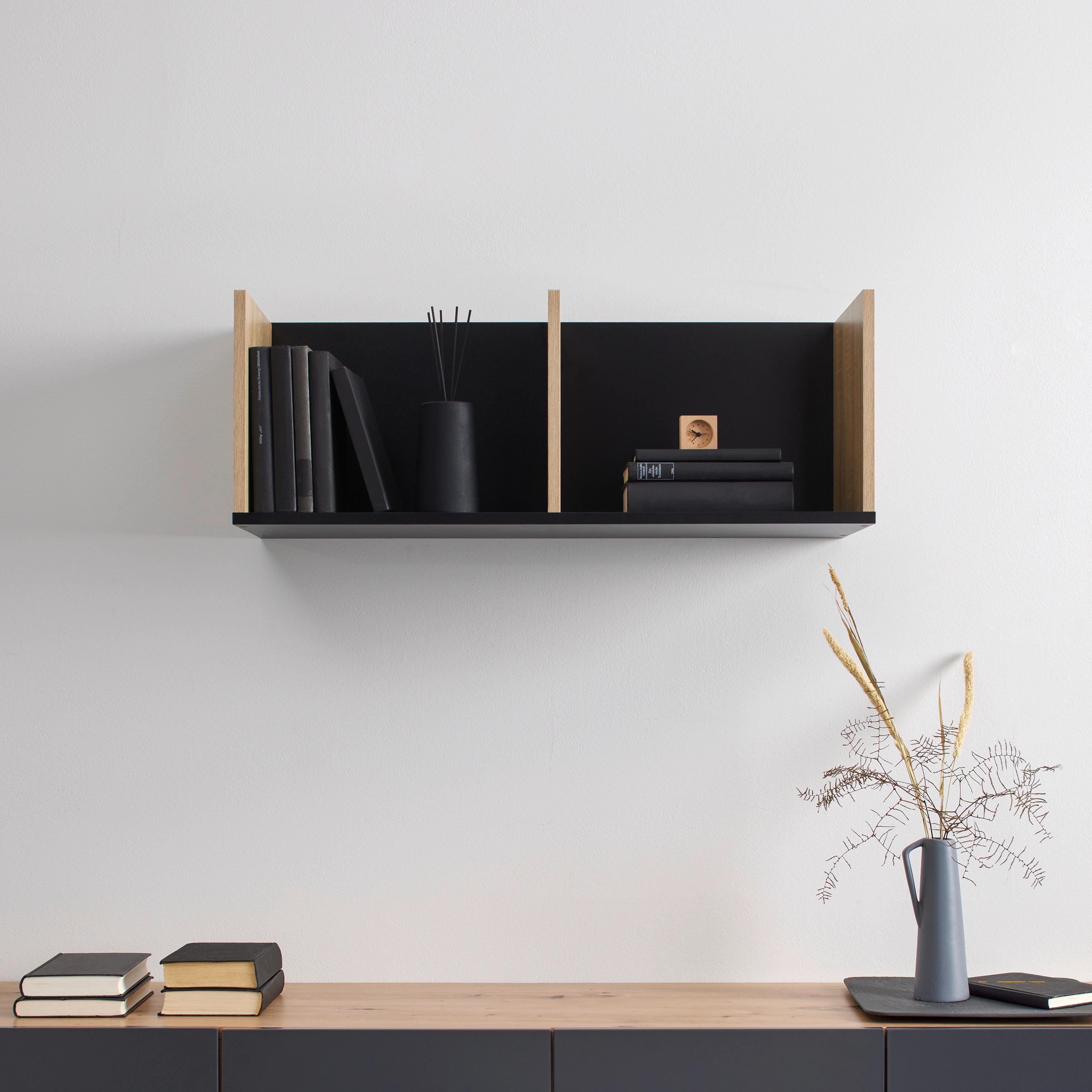Nástěnný regál LORI - černá/přírodní barvy, Moderní (80/29,5/29,5cm) - Bessagi Home