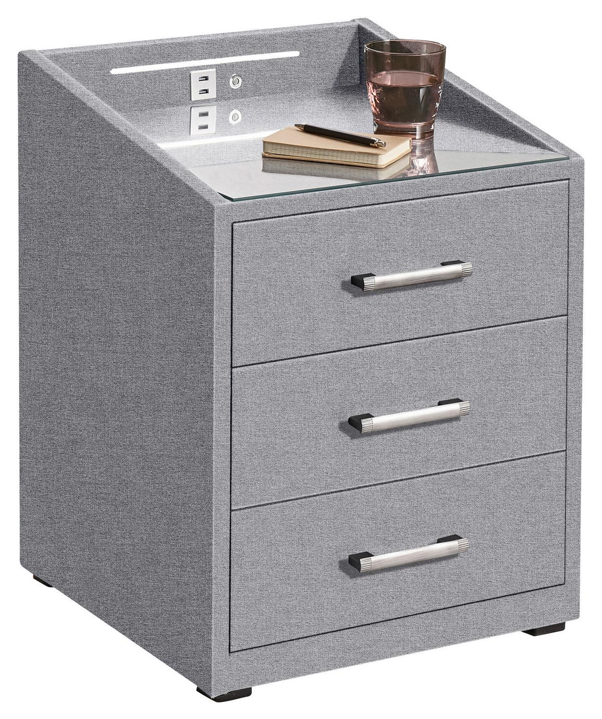 Nachtkästchen Grau Textil H: 61 cm Moon - Grau, Basics, Holzwerkstoff/Textil (47/61/46cm) - MID.YOU