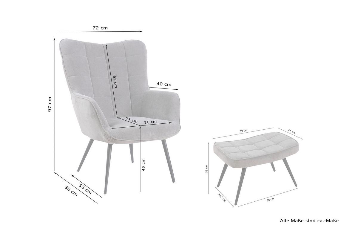 Sesselset 2-Teilig Elefenbein - Elfenbein/Schwarz, Basics, Textil - MID.YOU