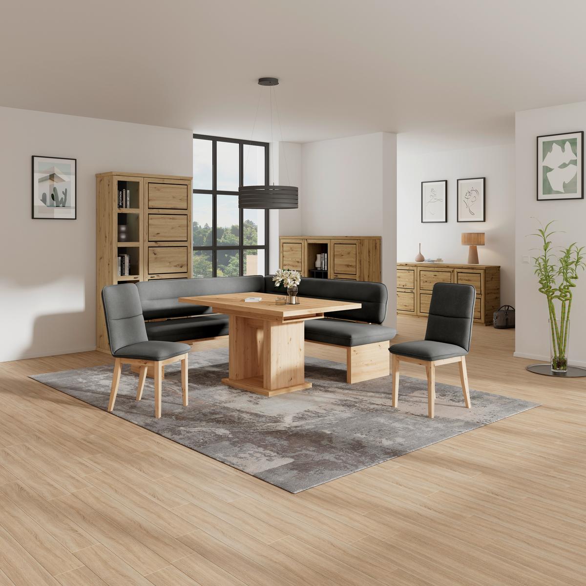 Eckbank Beluna Ii Webstoff Schwarz, B: 170cm - Eichefarben/Schwarz, KONVENTIONELL, Holz/Textil (170/212cm) - James Wood