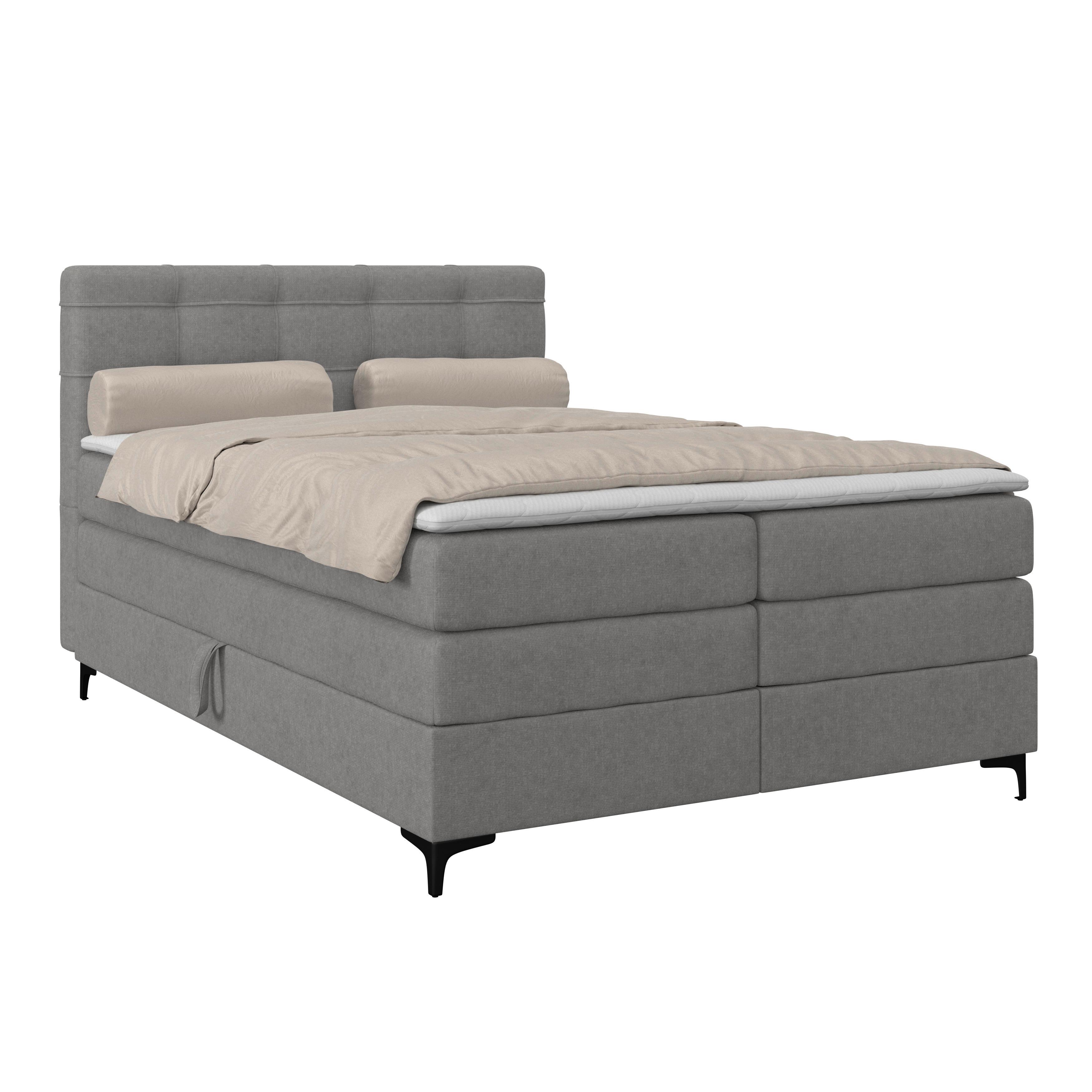 Boxspringbett MITTO Grau 140x200 cm - Schwarz/Grau, KONVENTIONELL, Textil/Metall (140/200cm)