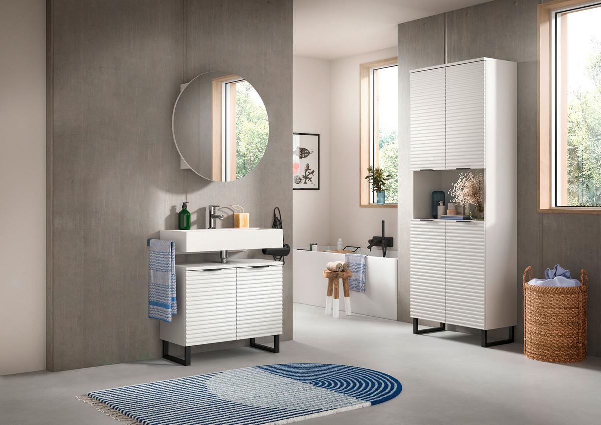 Badezimmer Riff Weiß B: 140 cm - Schwarz/Weiß, MODERN, Holzwerkstoff (140cm) - MID.YOU