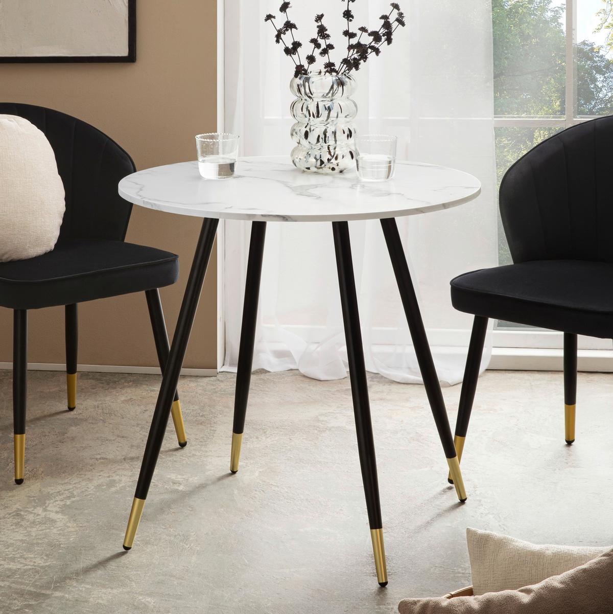 Esstisch Weiß L: 75 Cm - Goldfarben/Schwarz, Design, Holzwerkstoff/Metall (75/76cm) - Livetastic