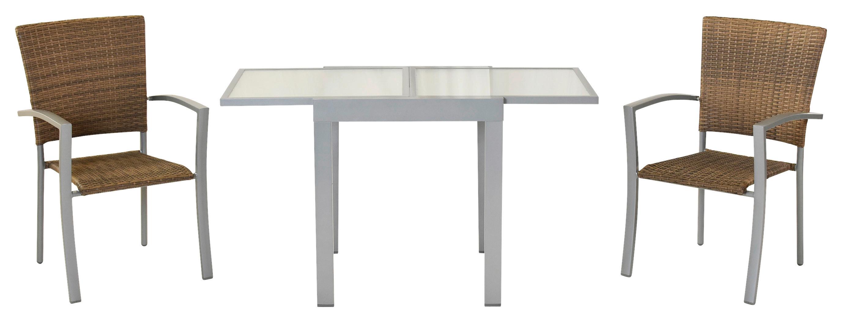 Balkonset Savona - Silberfarben/Naturfarben, MODERN, Kunststoff/Metall - Gardenson