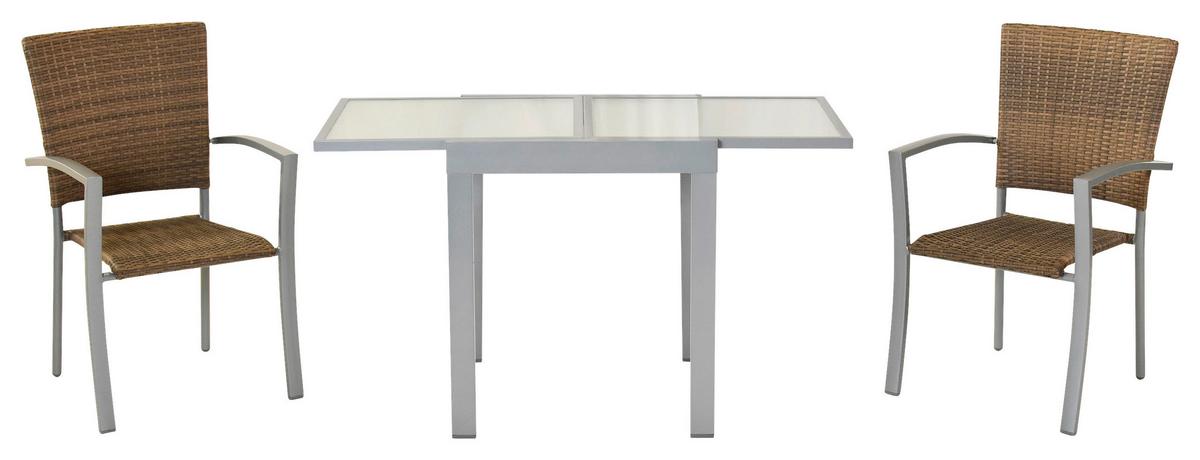 Balkonset Savona - Silberfarben/Naturfarben, MODERN, Kunststoff/Metall - Gardenson