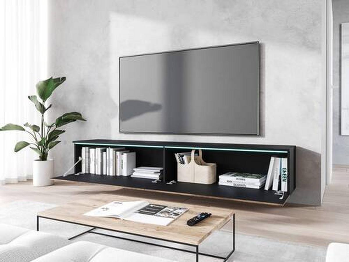 Nízká komoda s LED osvětlením 180cm - šedá/černá, Basics, kompozitní dřevo/plast (180/30/33cm) - P & B