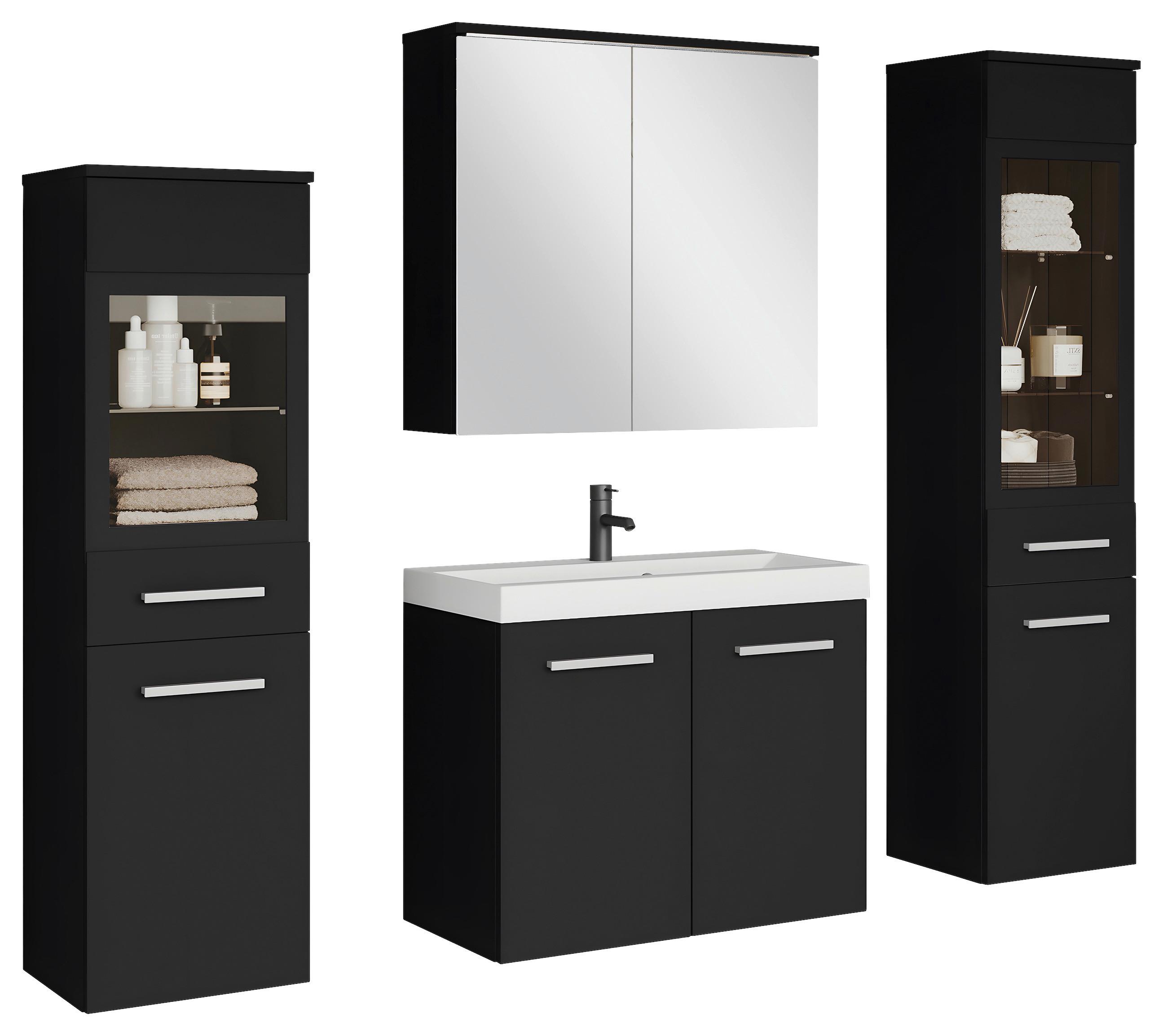 Badmöbel-Set 5-Tlg. Madrit 120 cm - Schwarz/Weiß, LIFESTYLE, Glas/Keramik (120cm) - P & B