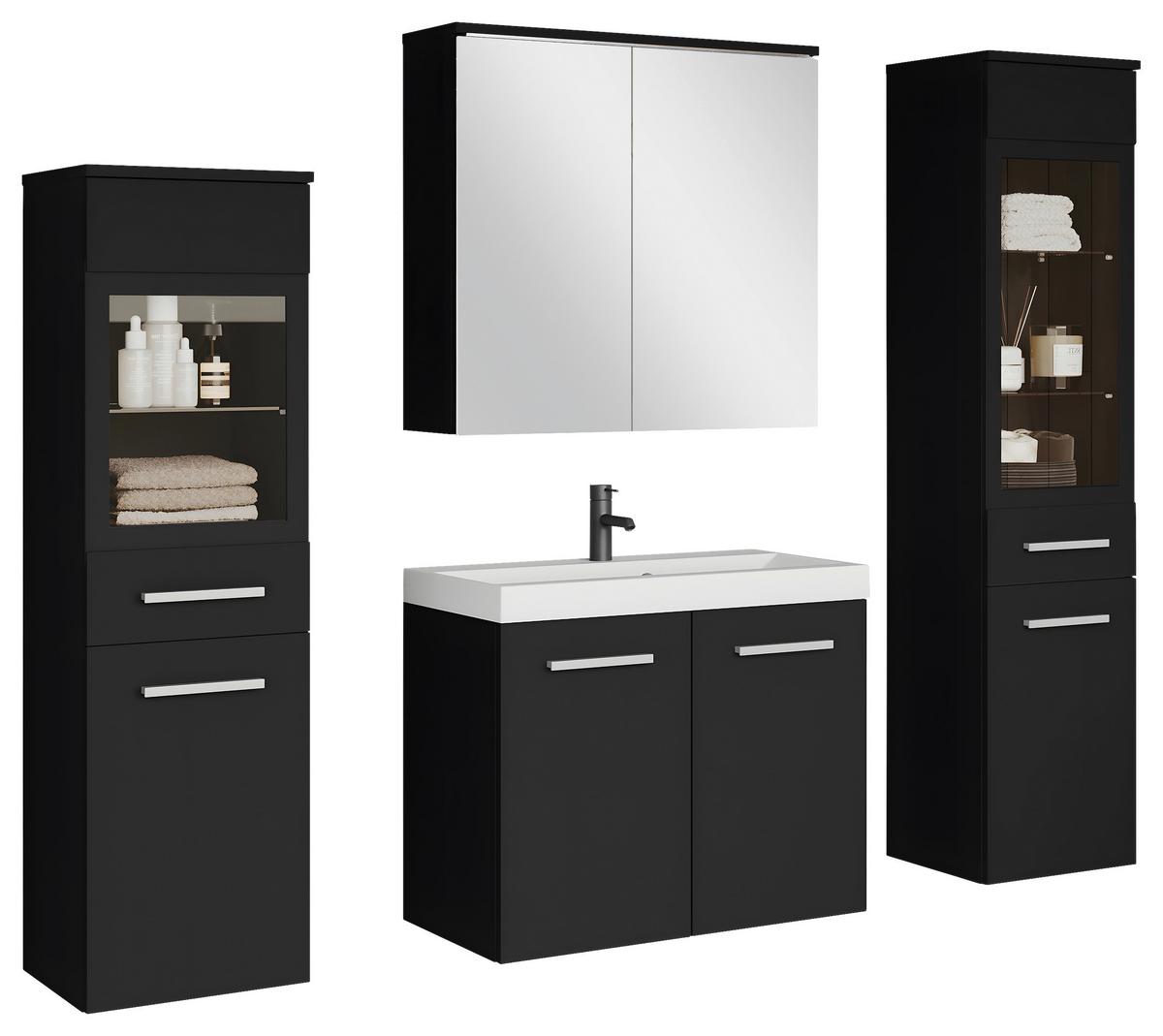Badmöbel-Set 5-Tlg. Madrit 120 cm - Schwarz/Weiß, LIFESTYLE, Glas/Keramik (120cm) - P & B