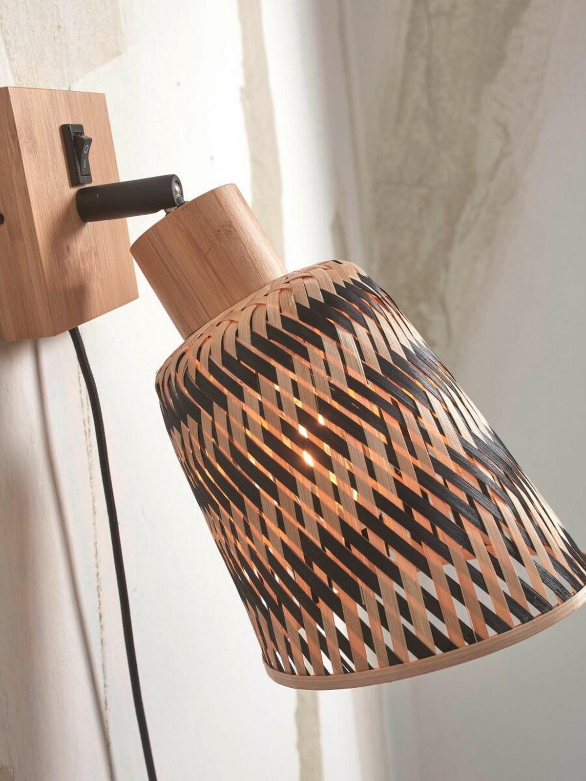 Wandleuchte Java/W/N/15/Bn - Schwarz/Naturfarben, Trend (15/15/22cm) - Good & Mojo