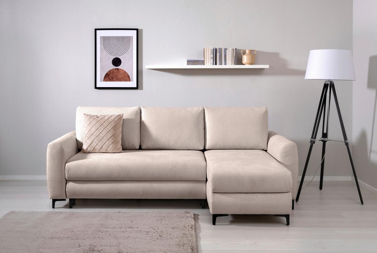 Ecksofa Moli, Beige S: 236 cm - Beige/Schwarz, Design, Textil (236/148cm) - MID.YOU