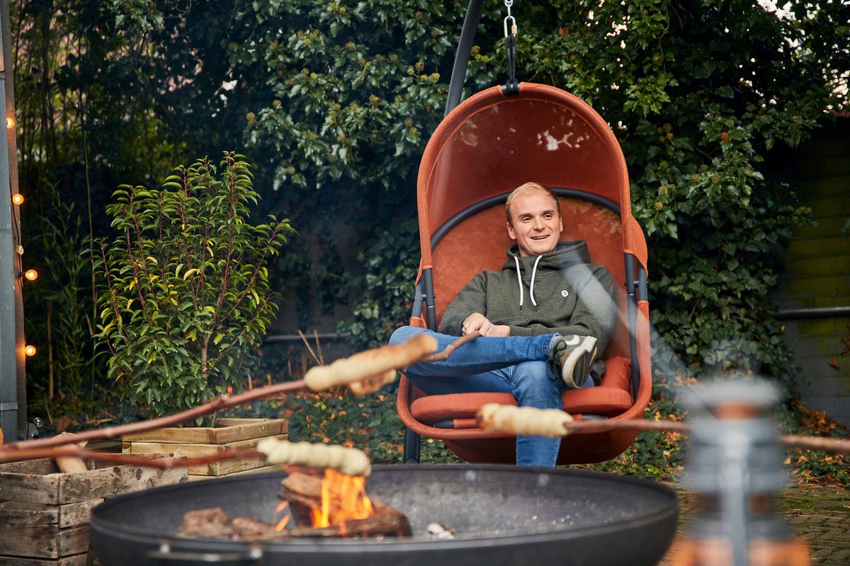 Hängesessel Mit Gestell Mit Sitz- Und Rückenkissen - Anthrazit/Rot, KONVENTIONELL, Kunststoff/Textil (123/195/106cm) - Siena Garden