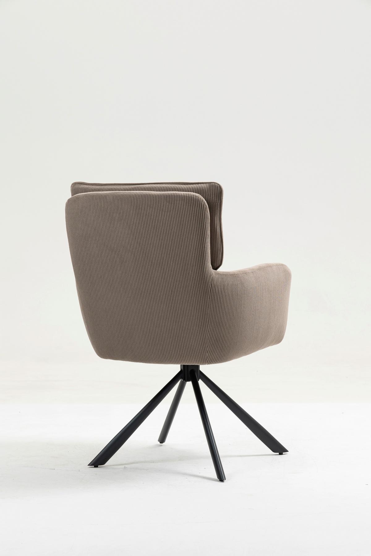 Armlehnstuhl Mila Cord Braun Sitzfl. 180° drehbar, B: 60cm - Schwarz/Braun, KONVENTIONELL, Textil/Metall (60/95/67cm)