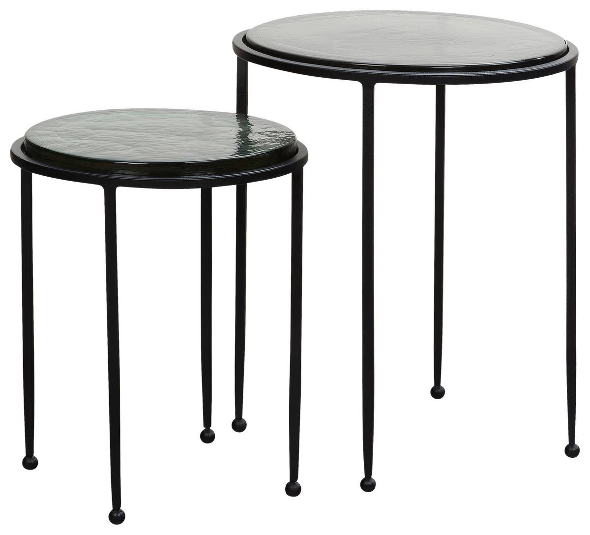 Satztisch Grün, Schwarz 2-teilig - Schwarz/Grün, Design, Glas/Metall - MID.YOU