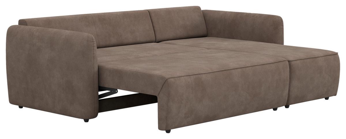 Ecksofa mit Bettfunktion Flow Microfaser taupe, B: 239cm - Taupe/Schwarz, Trend, Textil (239/170cm) - MID.YOU