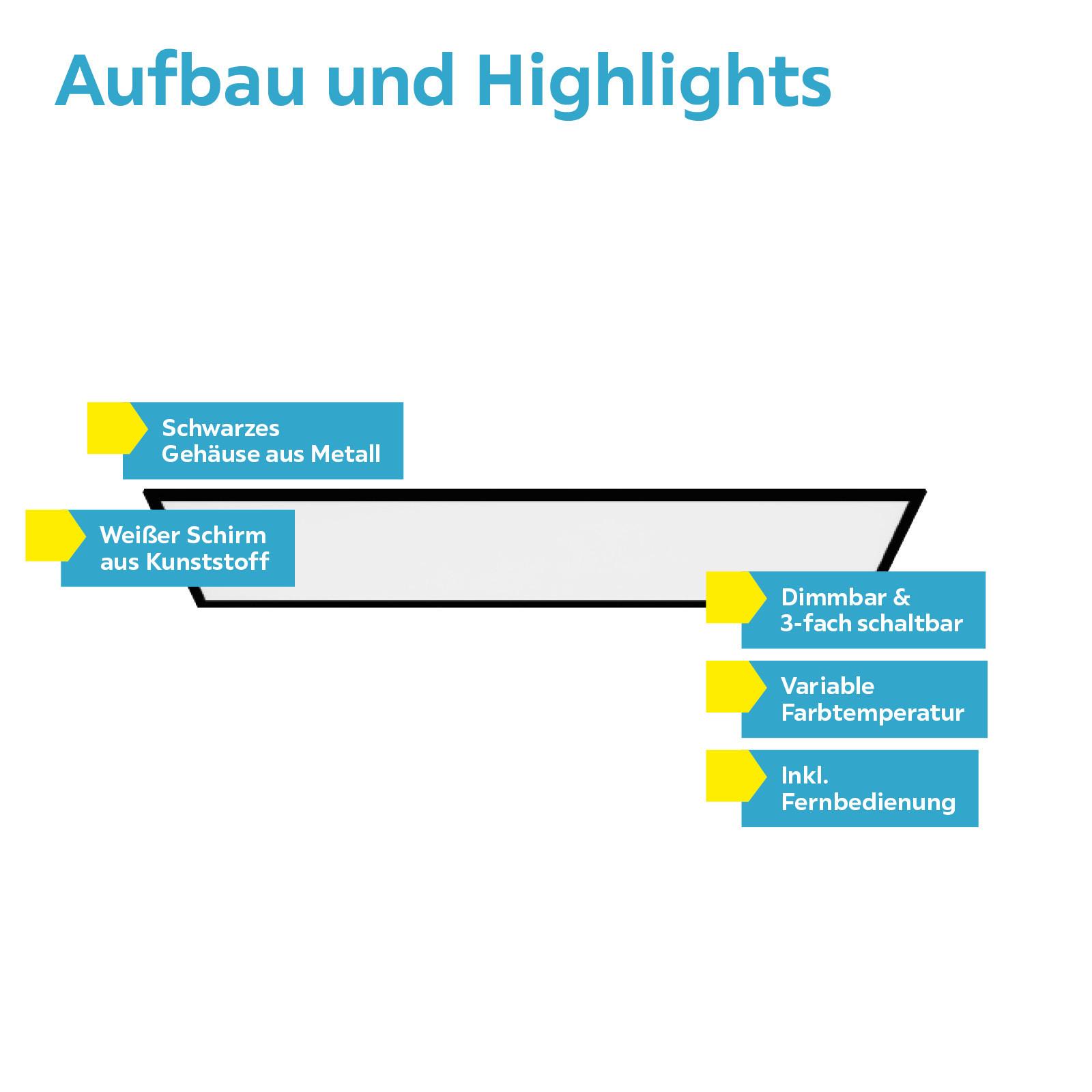 LED-Deckenleuchte Salabrena-Tw L: 120 cm mit Fernbedienung - Schwarz/Weiß, Basics, Kunststoff/Metall (120/30/5cm)