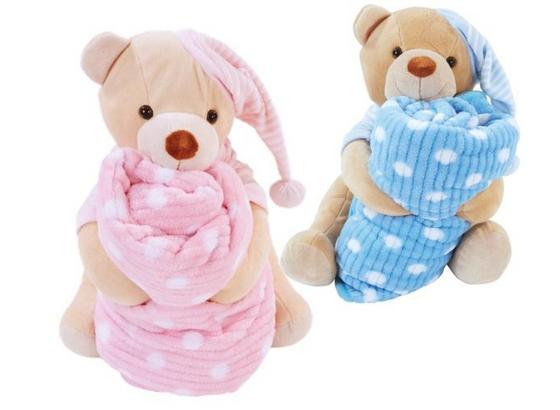 Puha Takaró Teddy Mackóval Bella - Világoskék/Fáradt rózsaszín, konvencionális, Textil - Ombra Puha Takaró Teddy Mackóval Bella - Világoskék/Fáradt rózsaszín, konvencionális, Textil - Ombra