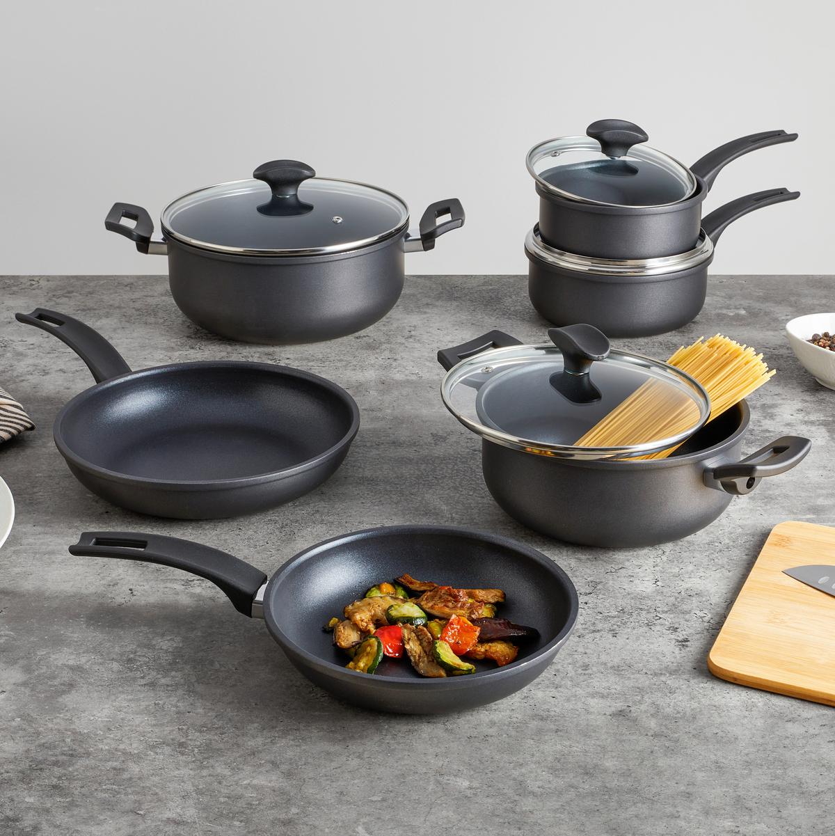 sada hrnců Steffi, 10-dílná - černá/čiré, Konvenční, kov/sklo - Mömax