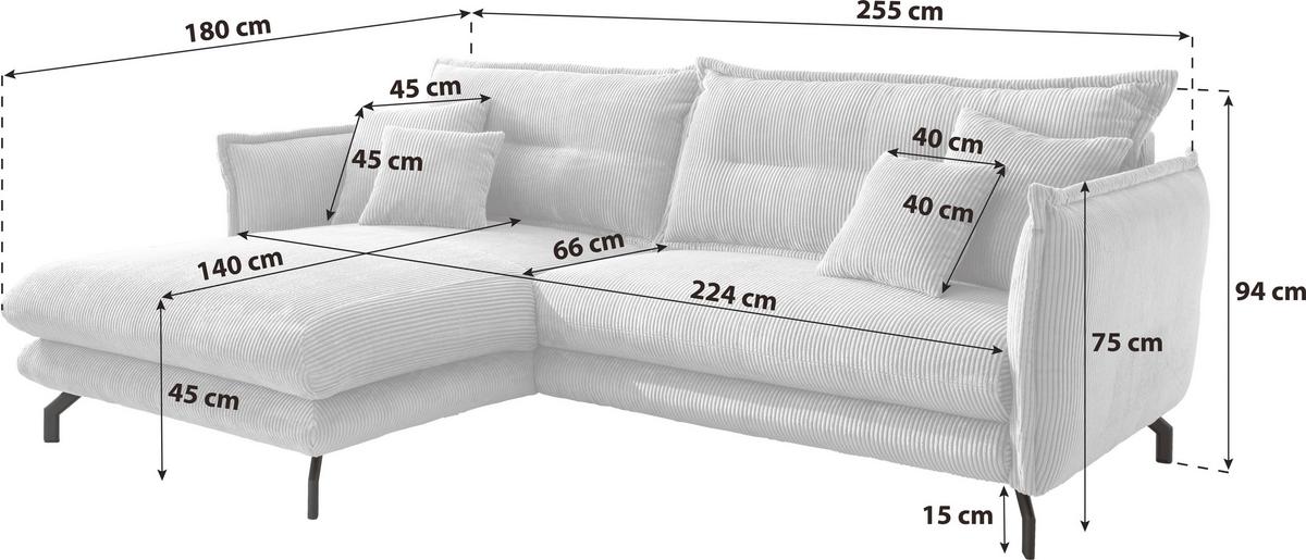 Ecksofa Lava - Beige/Schwarz, Design, Textil (180/255cm) - Livetastic
