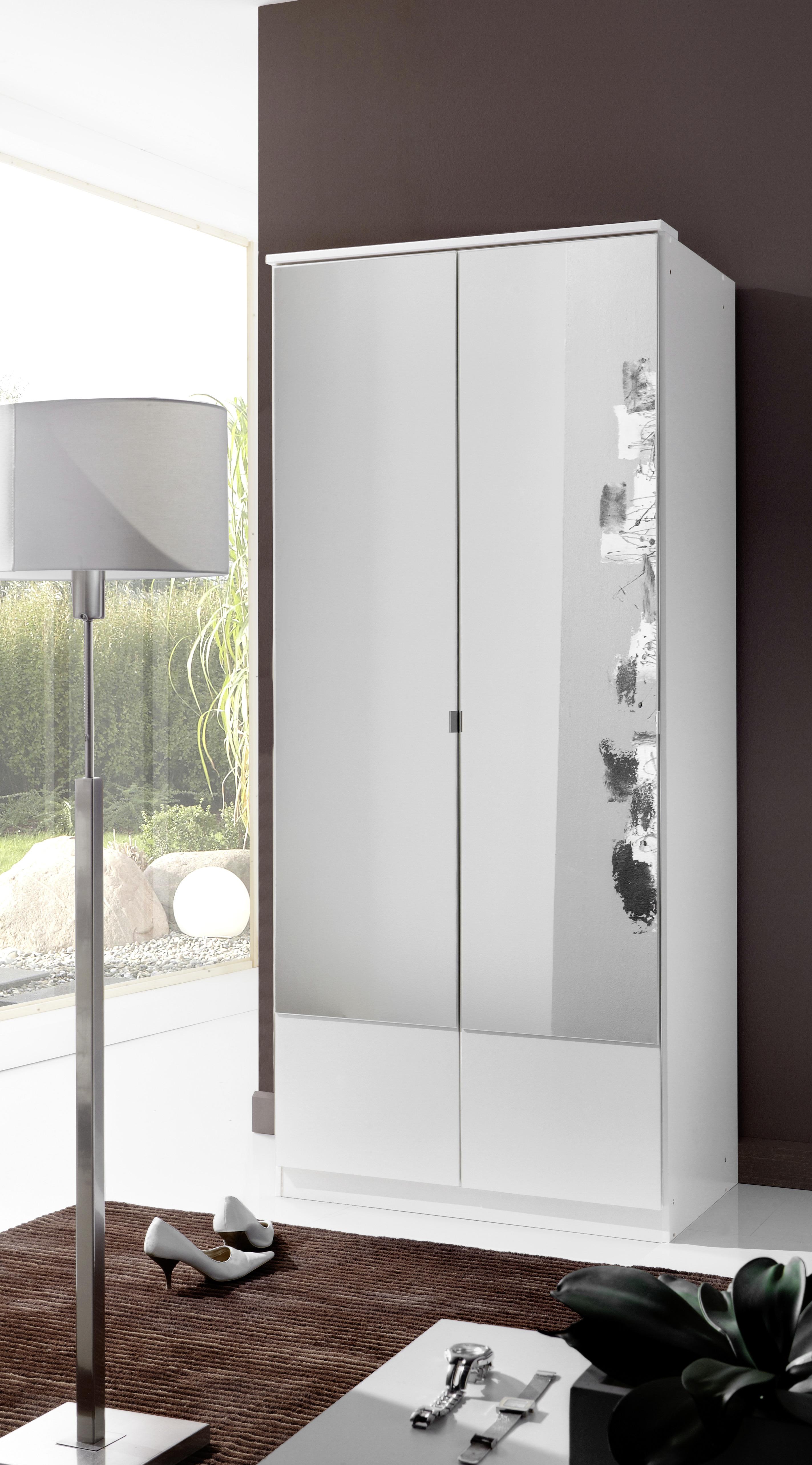 Drehtürenschrank Mit Spiegel 90cm Imago, Weiß - Weiß, KONVENTIONELL, Glas/Holzwerkstoff (90/199/58cm) - MID.YOU