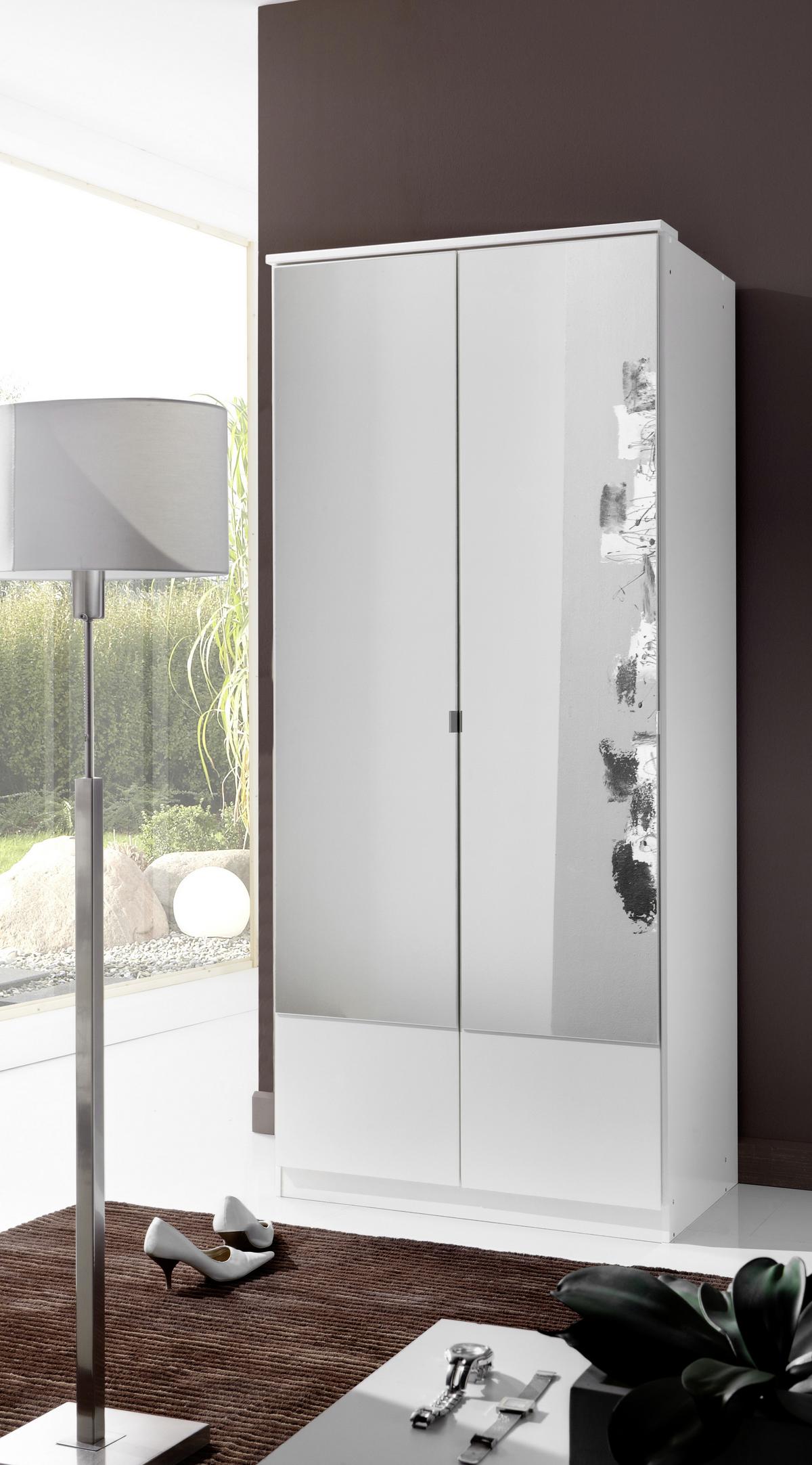 Drehtürenschrank Mit Spiegel 90cm Imago, Weiß - Weiß, KONVENTIONELL, Glas/Holzwerkstoff (90/199/58cm) - MID.YOU