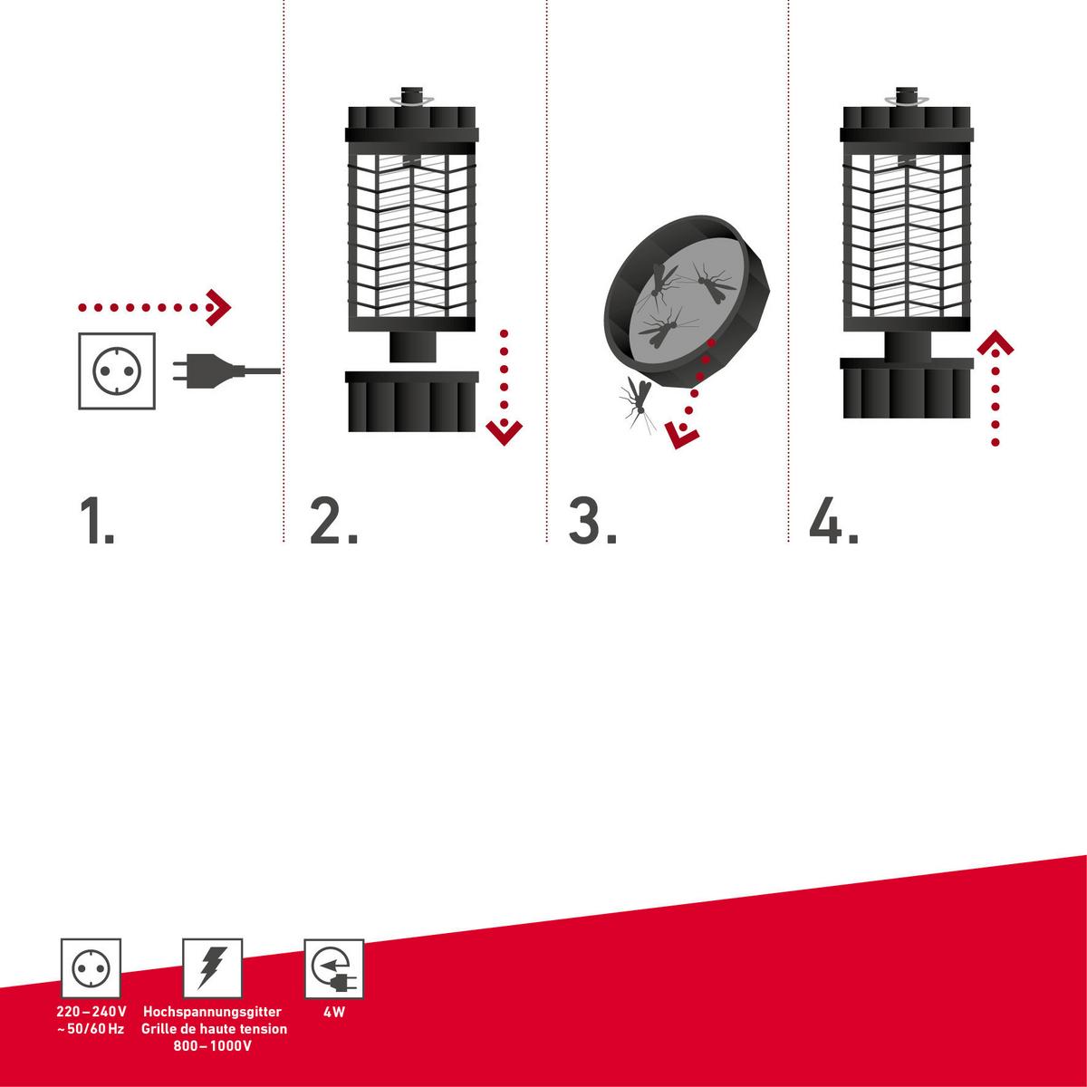 Lichtfalle Zum Stellen/ Hängen, Insektenvernichter - Schwarz, Basics