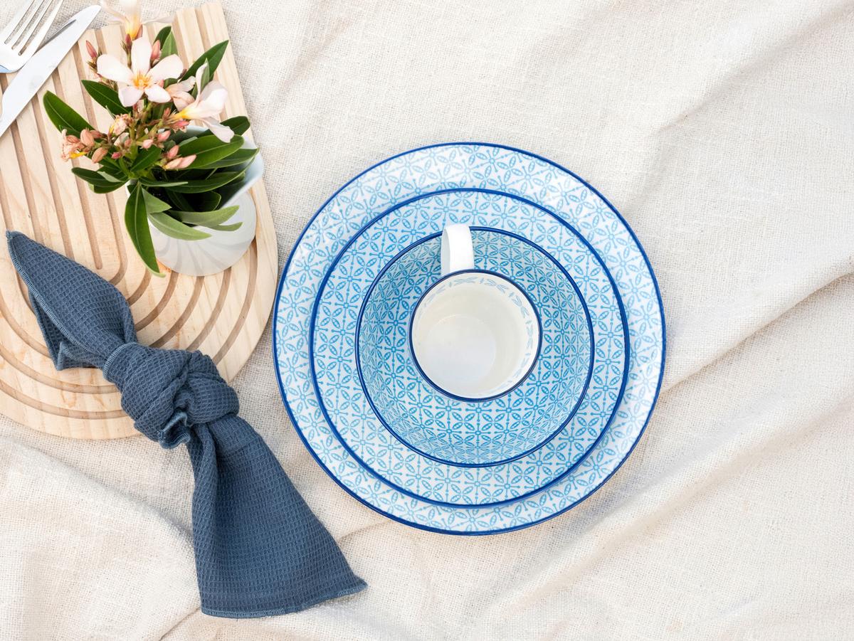 Kombiservice, 16-Teilig für 4 Personen, Steinzeug - Weiß/Hellblau, Basics, Keramik - Creatable