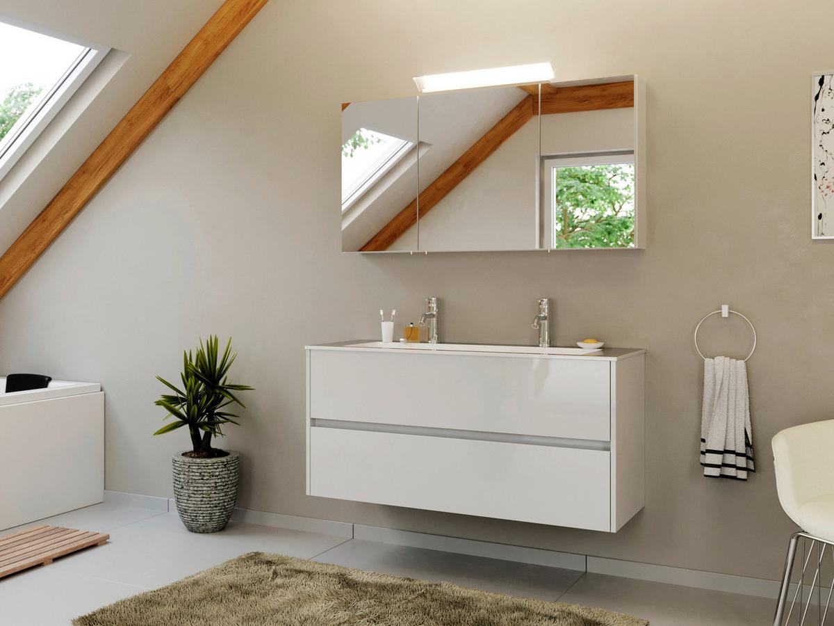 Waschtischkombi Limes Weiß Hg B: 120 Cm - Weiß Hochglanz/Weiß, MODERN, Holzwerkstoff/Stein (120/58,5/46,5cm) - MID.YOU