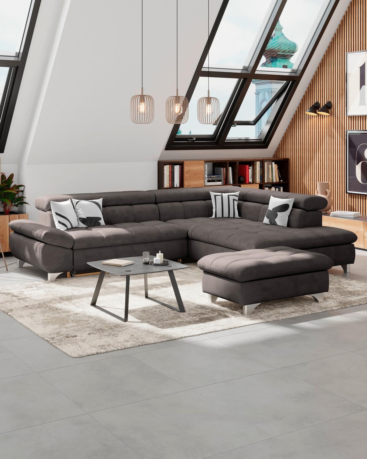 Hocker Gemini Braun, B: 108cm - Chromfarben/Graubraun, KONVENTIONELL, Textil (108/46/108cm)
