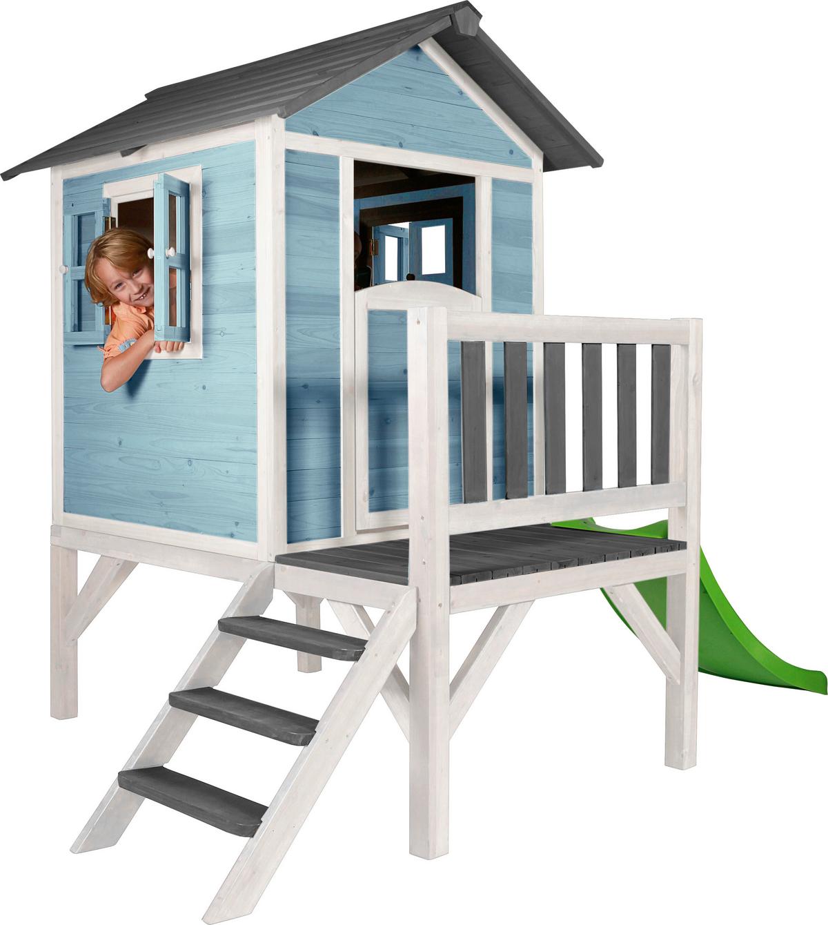 Hrací domeček pro děti Sunny Lodge XL modrá - šedá/bílá, Basics, dřevo (260/190/167cm)