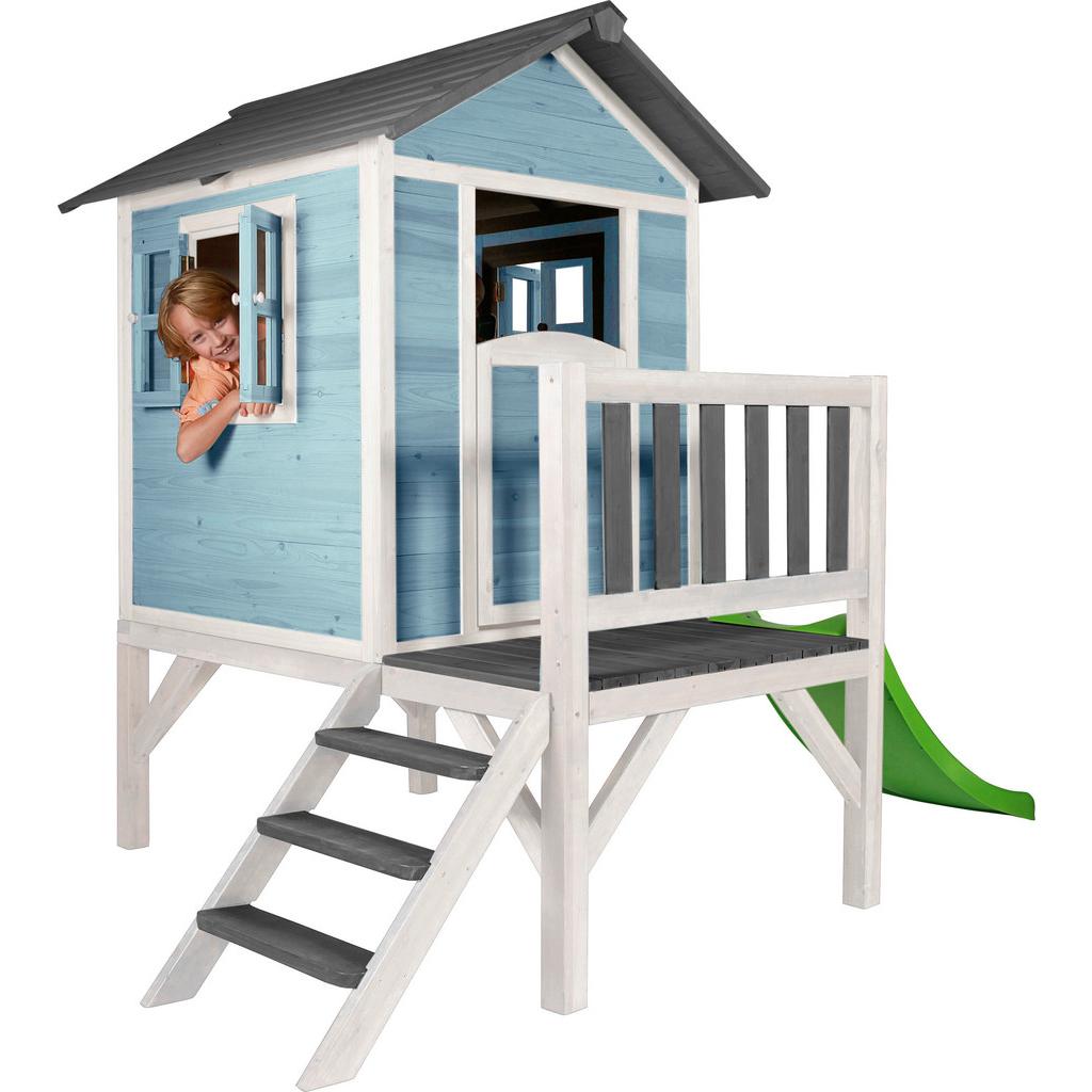 Stelzenspielhaus Holz mit Rutsche blau/Weiß Sunny Lodge