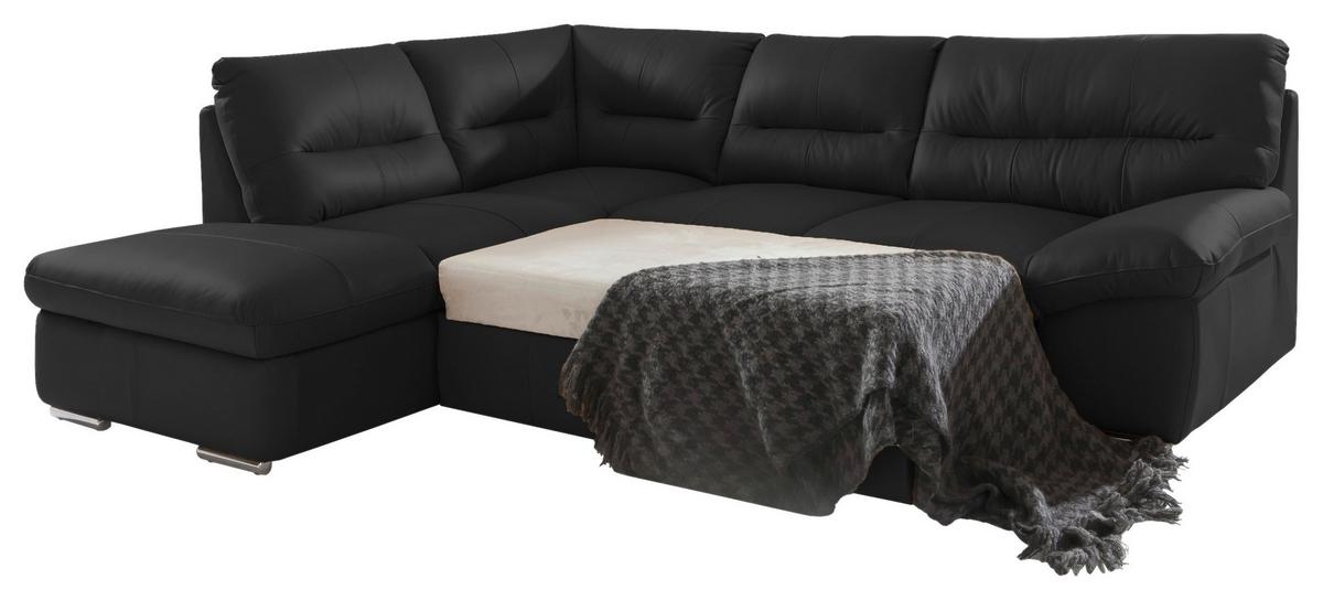 Ecksofa William, Schwarz S: 216x268 cm - Chromfarben/Schwarz, Design, Leder (216/268cm) - Livetastic