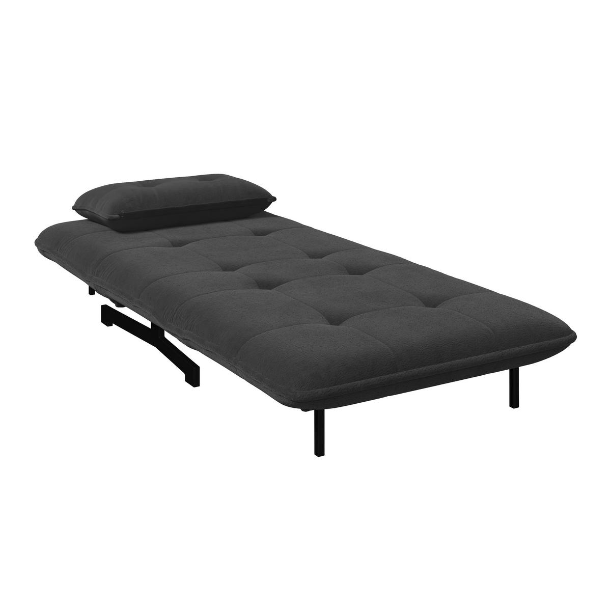 Rozkladacie kreslo LUNA, tmavosivé buklé, max.120 kg - čierna/tmavosivá, Modern, kov/textil (92/40/66cm) - Bessagi Home