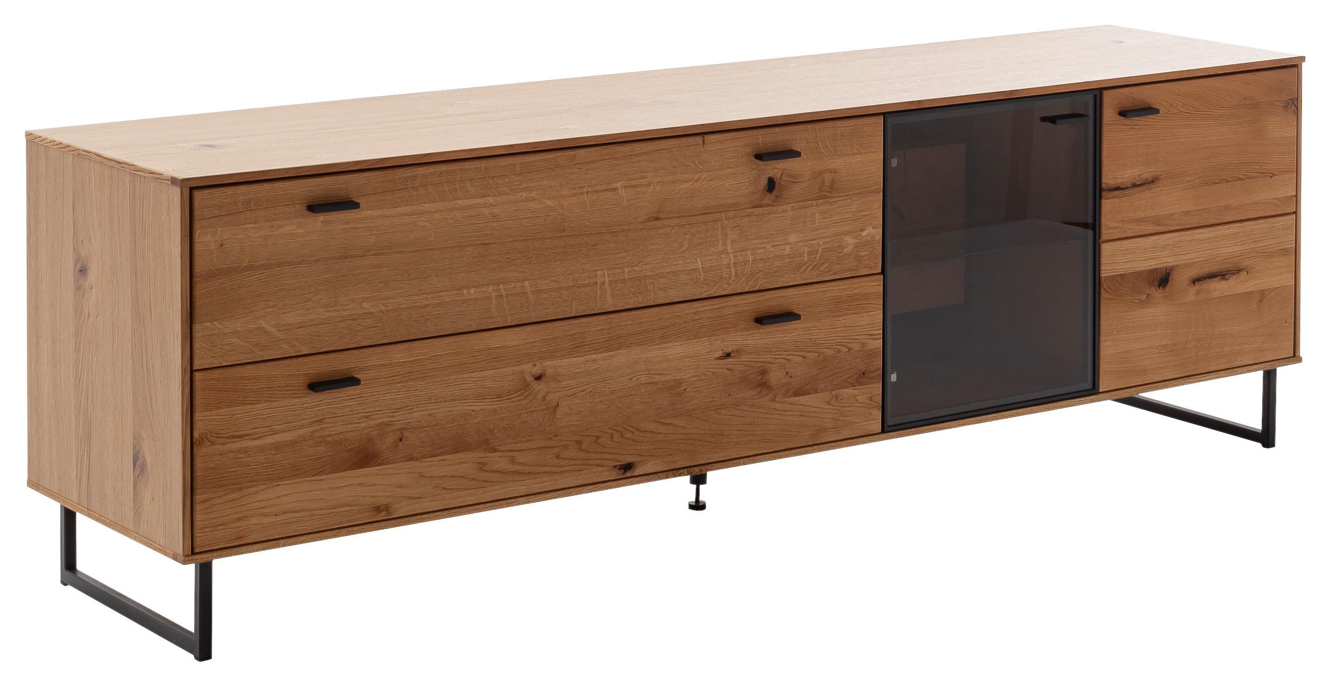 Lowboard Assini B: 213 cm Wildeiche - Wildeiche/Schwarz, Design, Glas/Holz (213/68/50cm) - MID.YOU