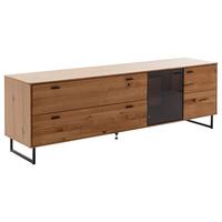 Lowboard Assini B: 213 cm Wildeiche - Wildeiche/Schwarz, Design, Glas/Holz (213/68/50cm) - MID.YOU