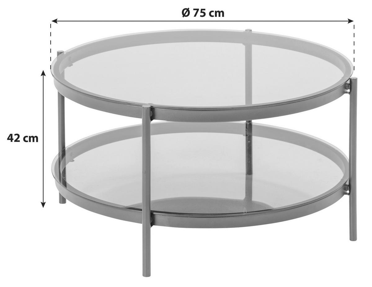 Couchtisch Glas Mit Ablage Rund Bayonne, Rauch/schwarz - Schwarz, KONVENTIONELL, Glas/Metall (75/75/42cm) - MID.YOU