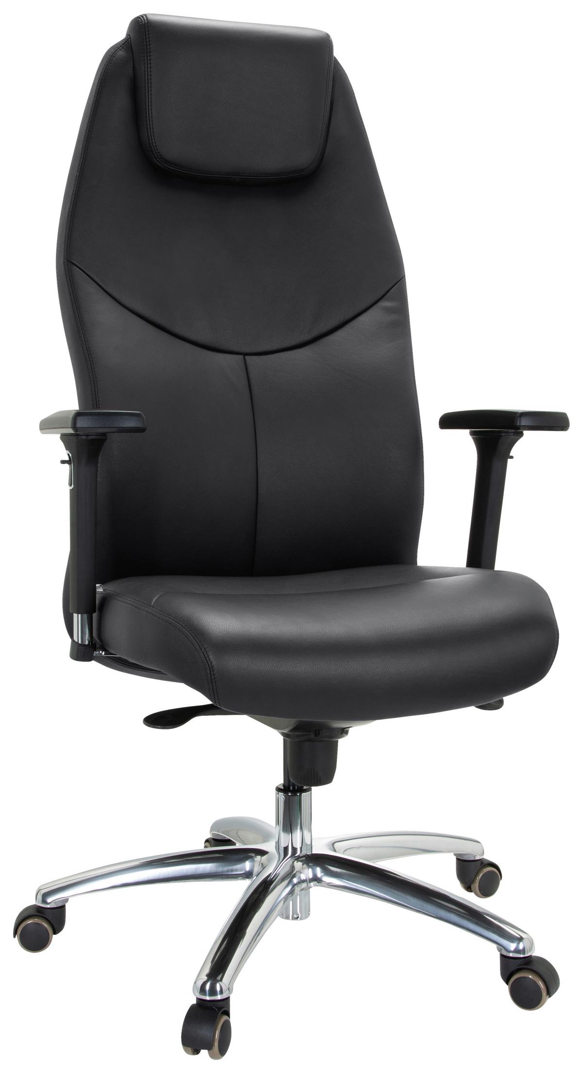 Chefsessel Ferrara Schwarz Bis 220 Kg - Silberfarben/Schwarz, Basics, Leder/Kunststoff (70/126/70cm) - MID.YOU