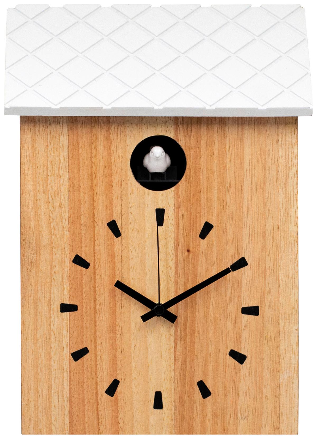 Nástěnné hodiny s nastavitelným zvukem - bílá/přírodní barvy, Moderní, dřevo/kompozitní dřevo (22/38/7,5cm) - Mömax