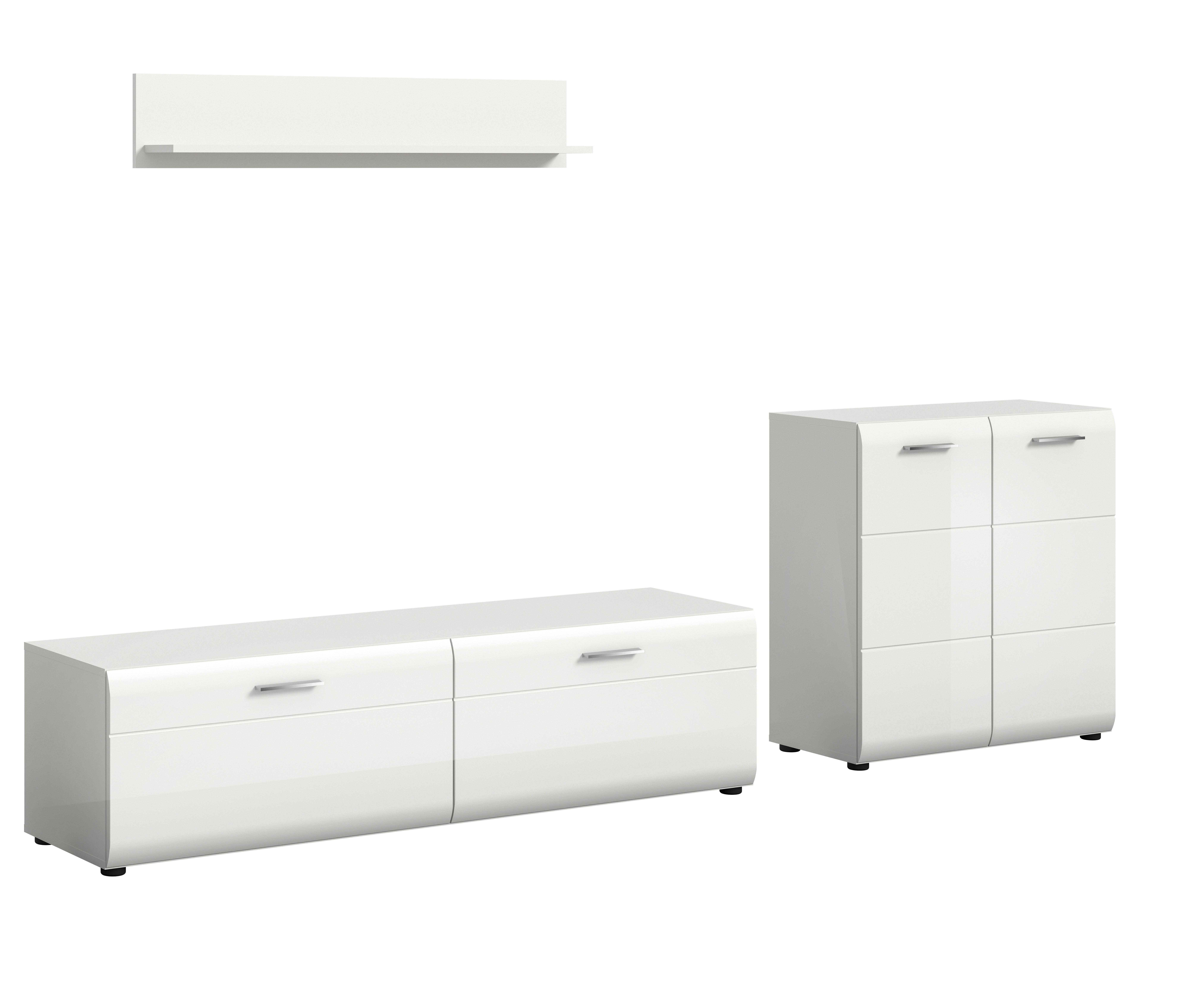 Sideboard Ice Weiß/weiß Hochglanz B: 255 Cm - Weiß Hochglanz/Schwarz, Design, Holzwerkstoff (255/160/41cm) - Livetastic