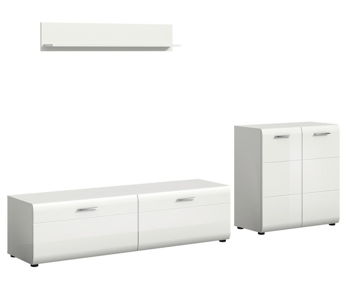 Sideboard Ice Weiß/weiß Hochglanz B: 255 Cm - Weiß Hochglanz/Schwarz, Design, Holzwerkstoff (255/160/41cm) - Livetastic