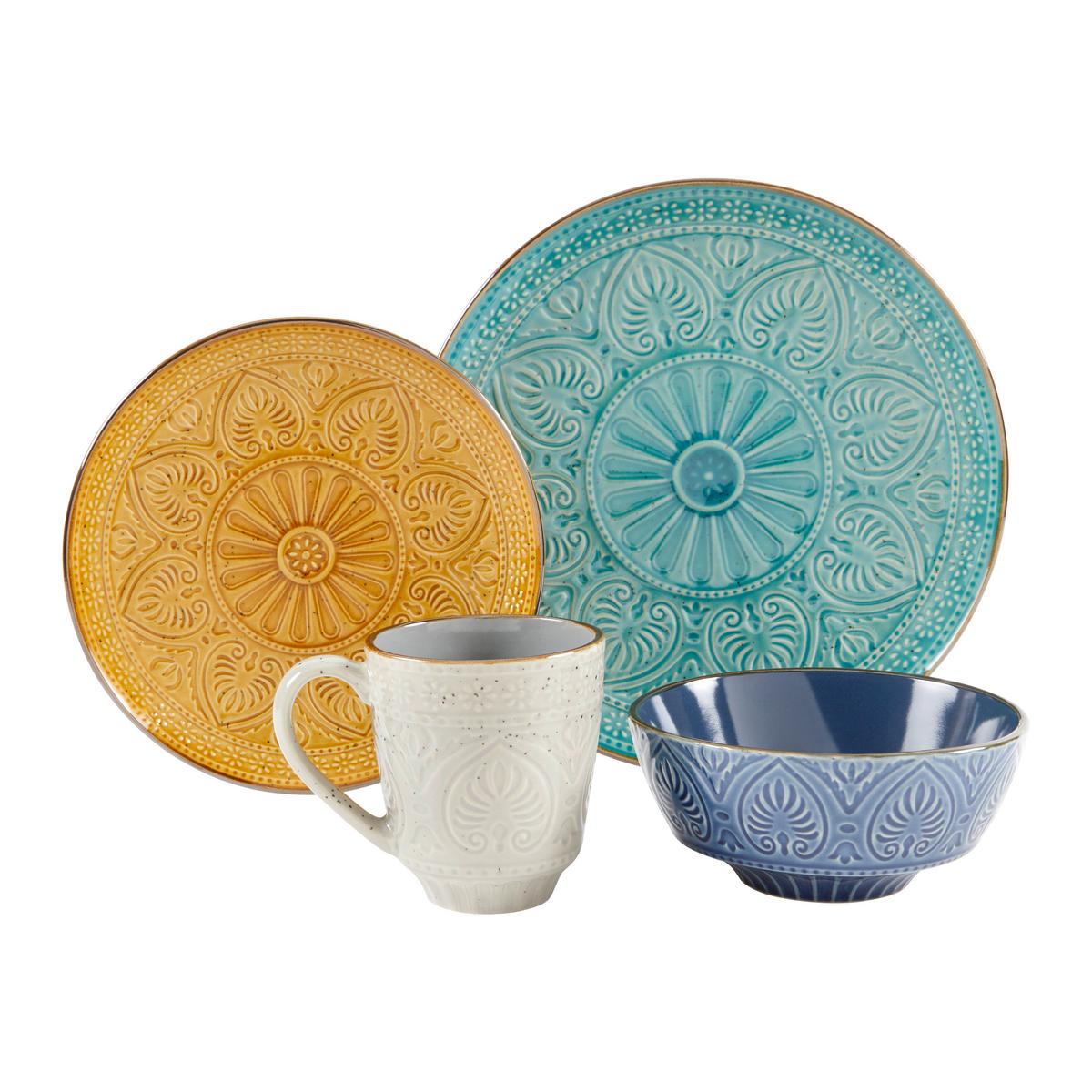Kombinovaný servis SAMARKAND - žltá/petrolejová, Lifestyle, keramika - Creatable