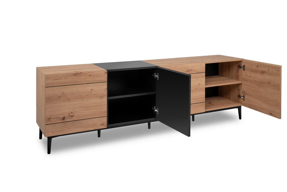 Sideboard Nola 200 Cm Schwarz/eiche Dekor - Eichefarben/Schwarz, KONVENTIONELL, Holzwerkstoff (200/65/42cm) - MID.YOU