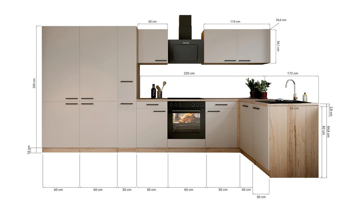 ECKKÜCHE Merle, Kaschmir S: 370x172cm - Kaschmir/Eichefarben, Trend, Holzwerkstoff (370/172cm) - Respekta