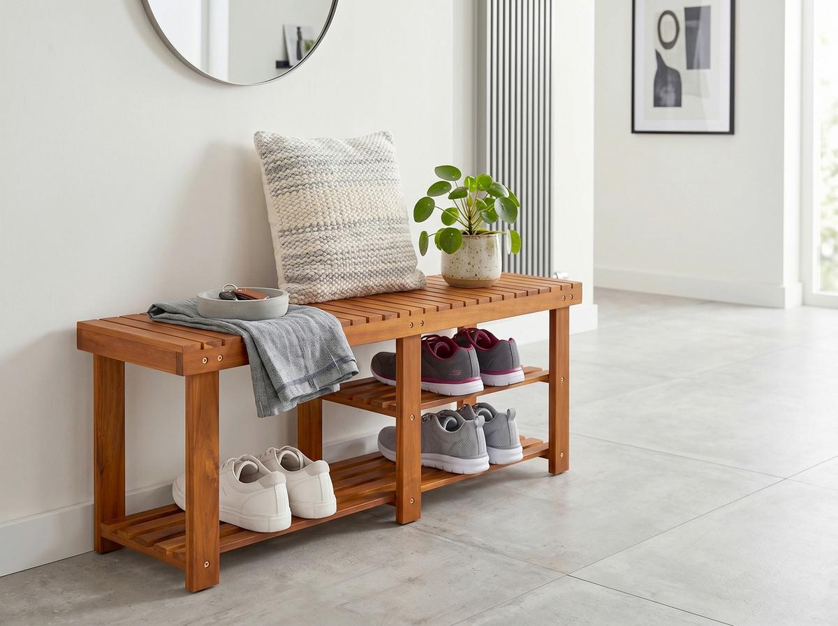 Sitzbank mit Schuhablage 2 in 1 - Akaziefarben, Basics, Holz (70/33/46cm) - Prestige Home