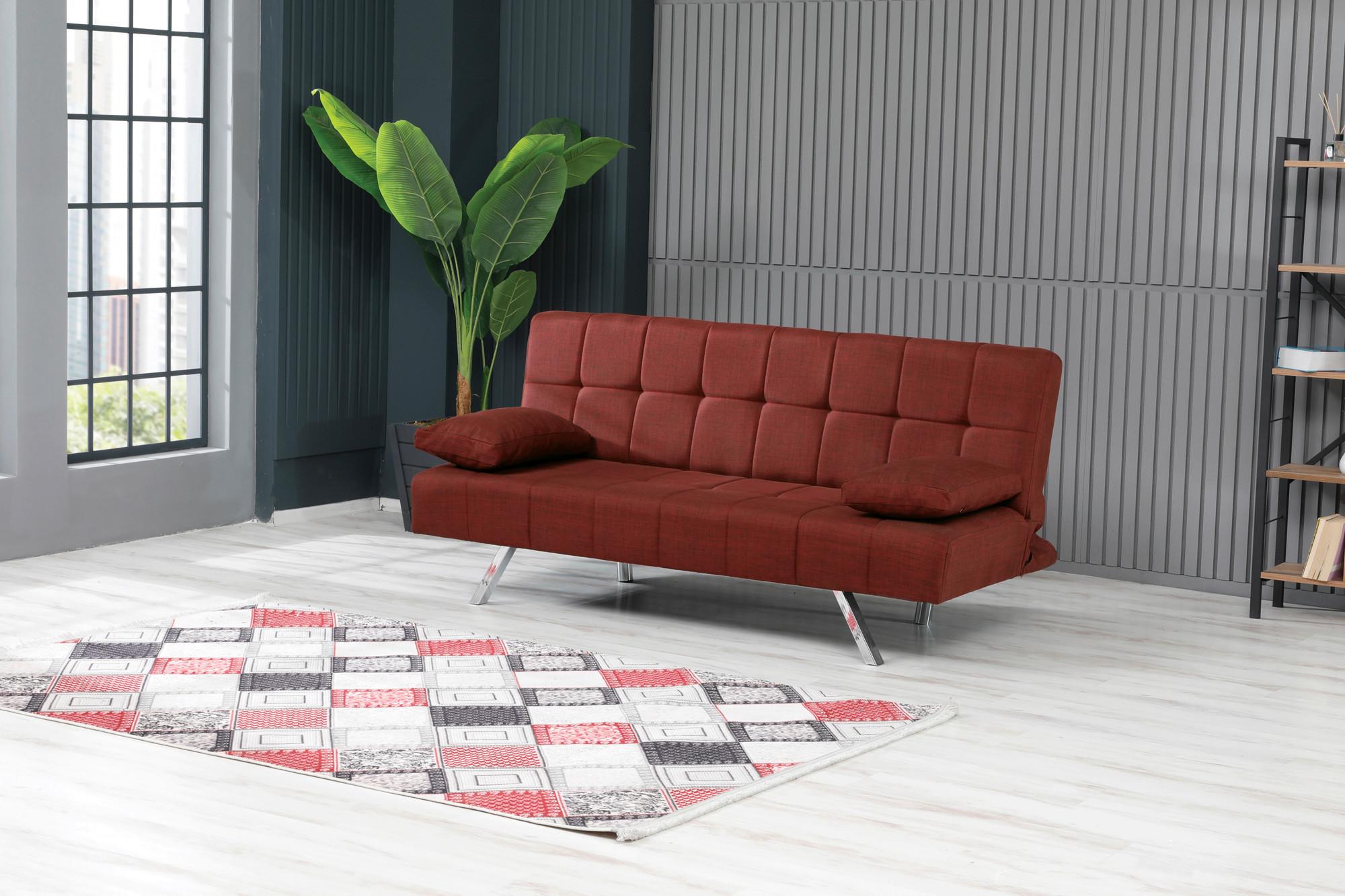 3-Sitzer-Sofa Troy Mit Schlaffunktion Rot - Chromfarben/Rot, Design, Textil/Metall (183/87/82cm) - Livetastic