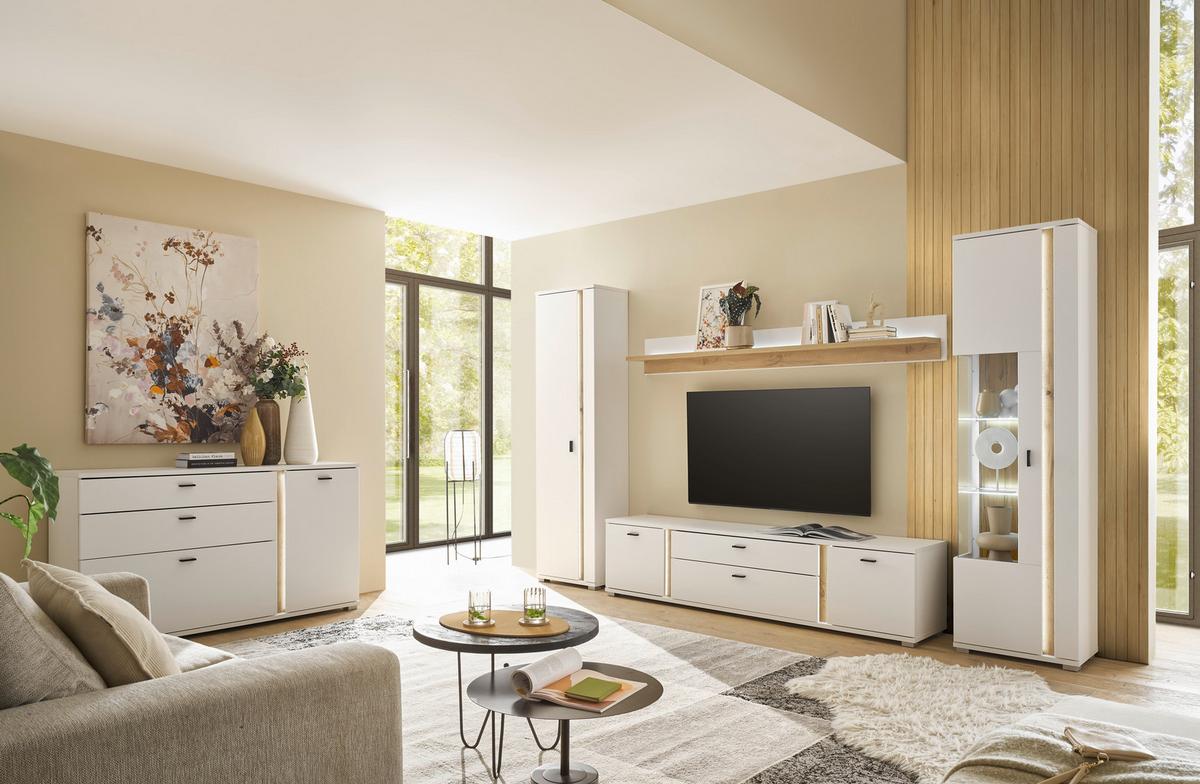 Sideboard Long Island Weiß/eiche Wotan B: 150 Cm - Silberfarben/Eiche Wotan, Design, Holzwerkstoff (150/86/42cm) - MID.YOU