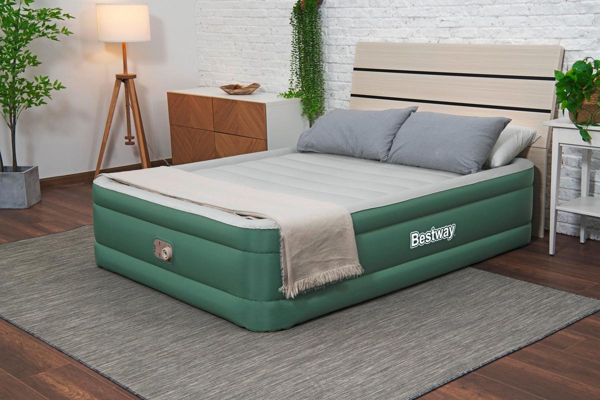 Luftbett Sam 203x152x46 Cm Bis 350kg, Inkl. Pumpe - Dunkelgrün/Grau, KONVENTIONELL, Kunststoff/Metall (203/152/46cm) - Bestway