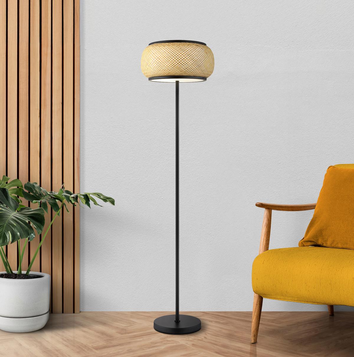 Led-stehleuchte Memory-Funktion - Schwarz/Naturfarben, Design, Holz/Kunststoff (38/146,1cm) - Globo