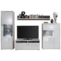 Wohnkombination 4-Tlg. Trento Grau/Silbern/Weiß - Weiß Hochglanz/Silberfarben, Design, Glas/Holzwerkstoff (301/201/52cm) - Livetastic